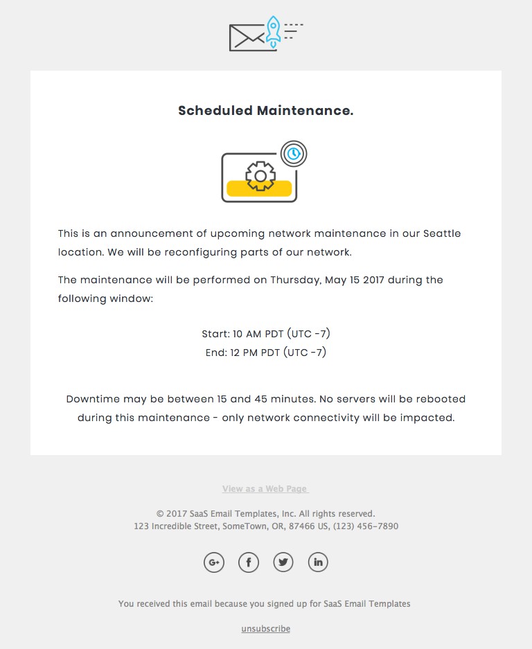 Scheduled Maintenance Email Template